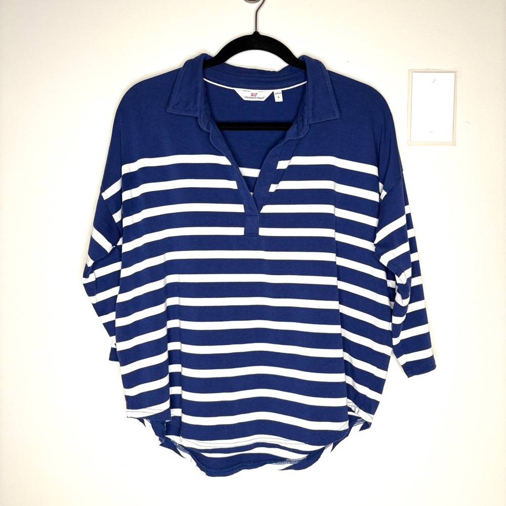 Vineyard Vines Women’s Striped Polo Deluxe Top Cotton Modal Navy White Size S